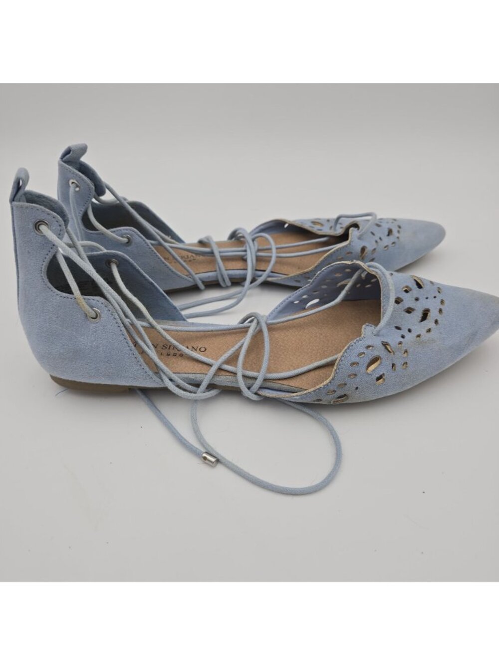 Steve Madden Ghinesa Womens Flats Size 10 Light Blue Suede Lace-Up Pre-Owned - Picture 5 of 7